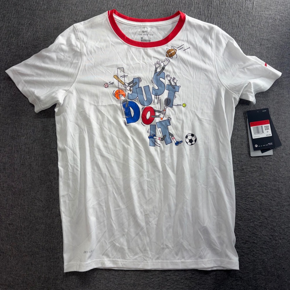 Nike Boys Dri-FIT Just Do It Multi-Sport Graphic T-Shirt White DC1290-100 Large